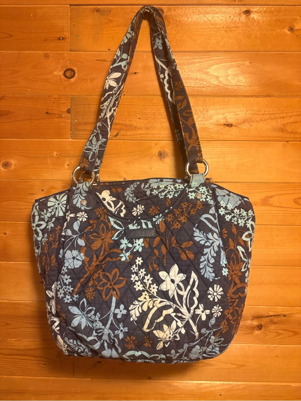 Vera Bradley Quilted Floral Tote - Navy, Light Blue & Brown